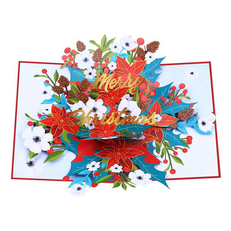 New 3D Christmas Greeting Card Stereoscopic Christmas Flower Creative Christmas Pop-Up Card Holiday Blessing Gift Card - Image 2
